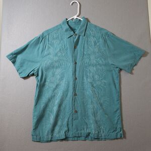 Tommy Bahama Shirt Men L Sea Green Floral Hawaiian Short Sleeve Silk